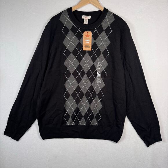 NWT Dockers Comfort Sweater Mens XL Black Argyle Diamond Long Sleeve Pullover - Picture 1 of 6
